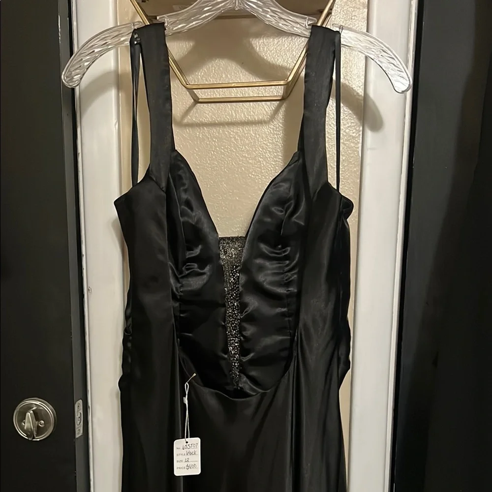 Night Moves Prom Collection Black Ruched Backless Gown - Picture 4 of 10